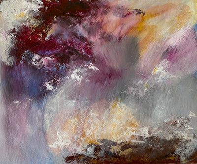 Dancing Shadows - vibrant abstract in magenta, ochre and grey