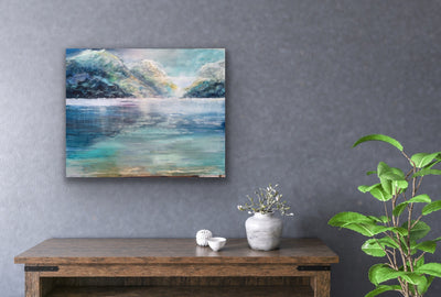 Nature's Canvas: Abstract Mountain and Lake Painting