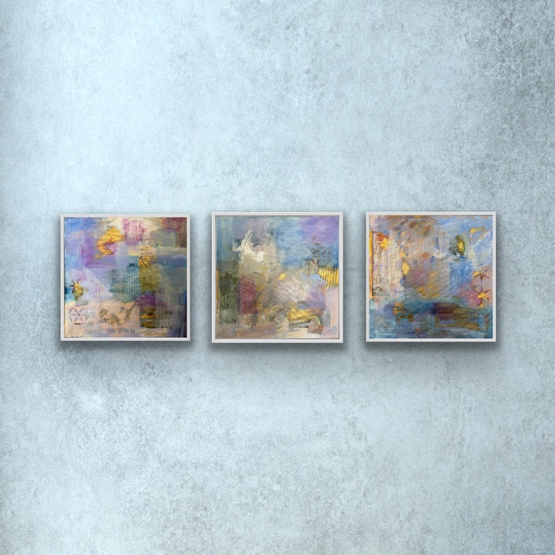 Awaken - Original Abstract artwork, in calming soft blues and purples with delicate gold highlights